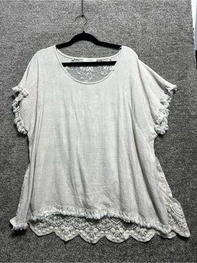 Umgee Woman’s Linen Lace Lined Tunic Top Blouse Plus Size 2XL